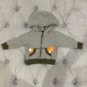 Carter's Black and White Striped Hoodie with Fox Pockets